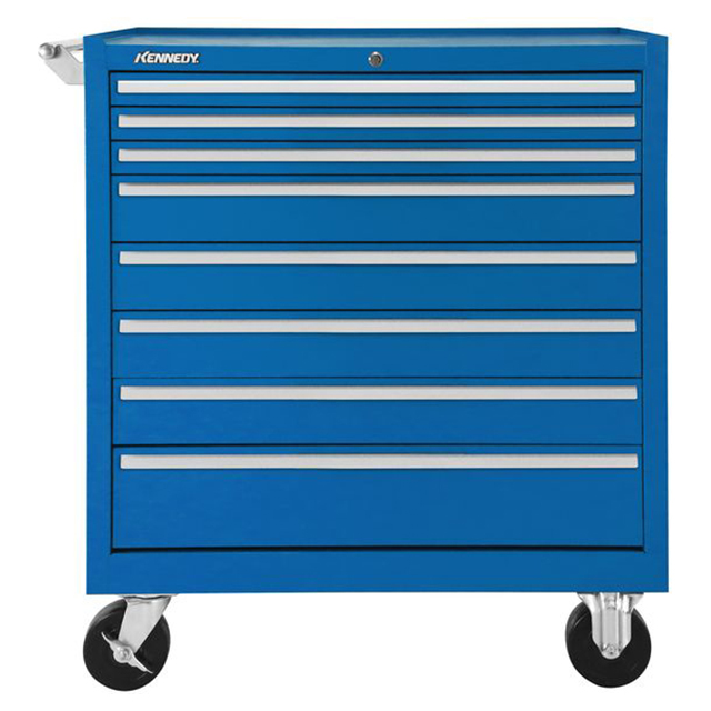 Kennedy 348XBL | 34" Width x 20" Depth x 33-1/8" Height 8 Drawer Powder Coat Paint Steel Rolling Tool Cabinet - Blue