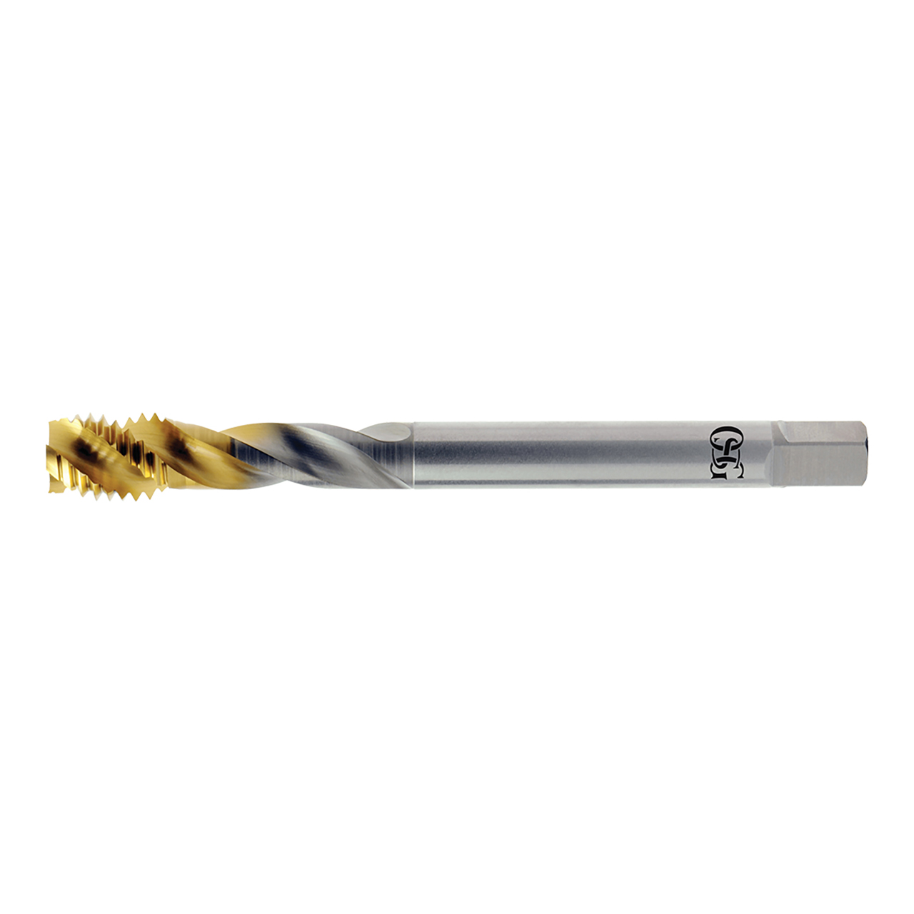 OSG 1645014284 | EXOPRO UNF 1/4" - 28 Thread Size x 0.255" Shank x 0.398" Length x 3.150" OAL Modified Bottom (2.5P) Chamfer h4 2 Flute TiN Coated HSSE 16450 Spiral Flute Tap