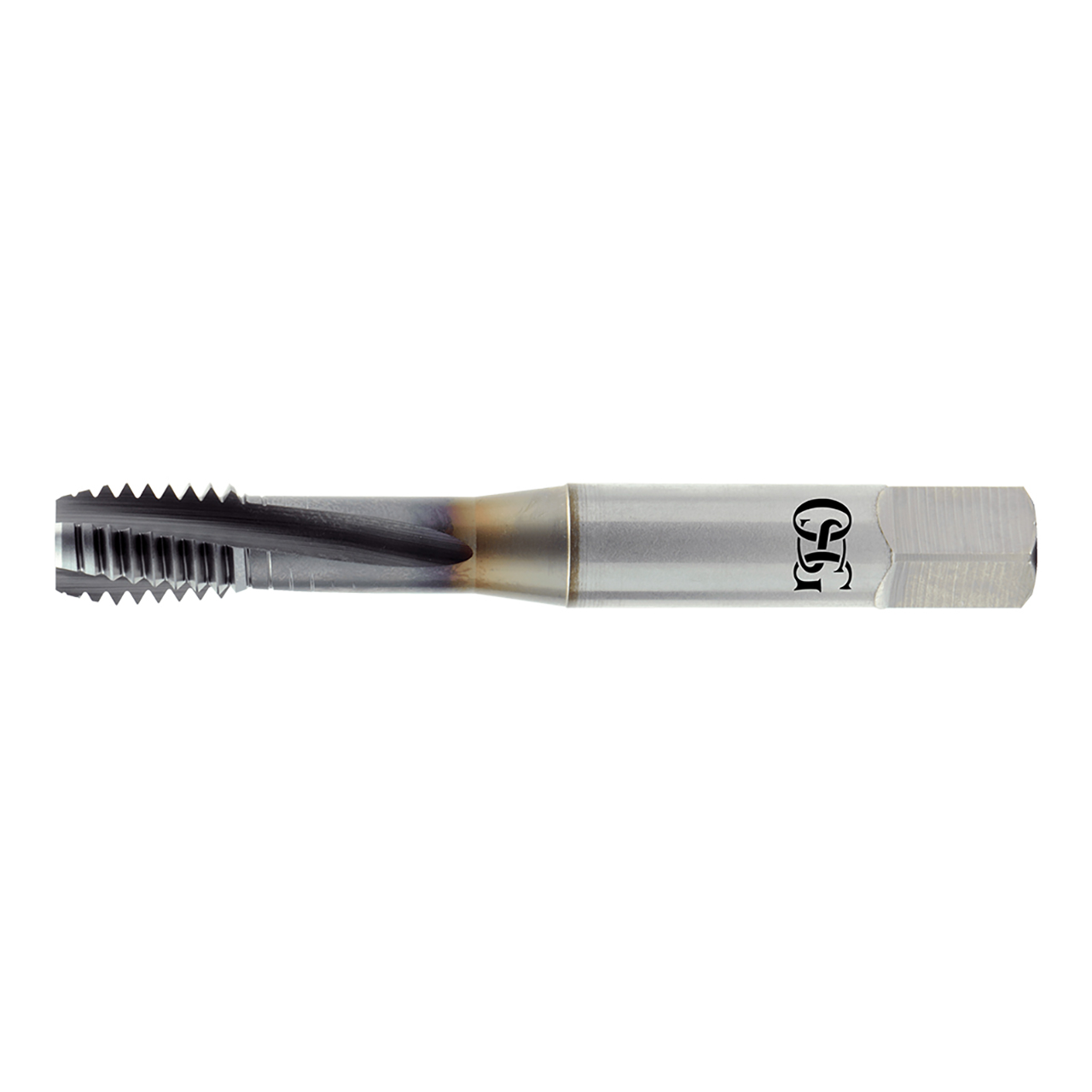 OSG 1305713408 | EXOTAP UNF 9/16" - 18 Thread Size x 0.429" Shank x 0.665" Length x 3.594" OAL Modified Bottom (2.5P) Chamfer H5 4 Flute V Coated VC-10 313TI Spiral Flute Tap