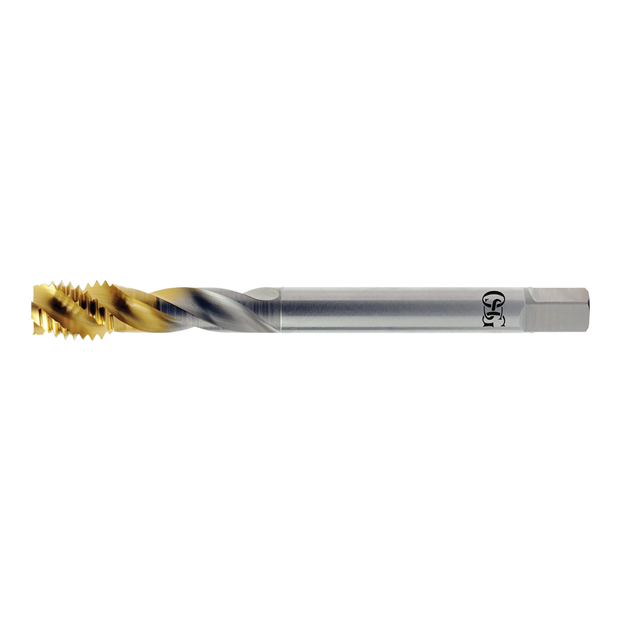 OSG 1645503054 | EXOPRO M M3.00x0.50mm Thread Size x 3.58mm Shank x 4.10mm Length x 56.00mm OAL Modified Bottom (2.5P) Chamfer D4 2 Flute TiN Coated HSSE 16455 Spiral Flute Tap