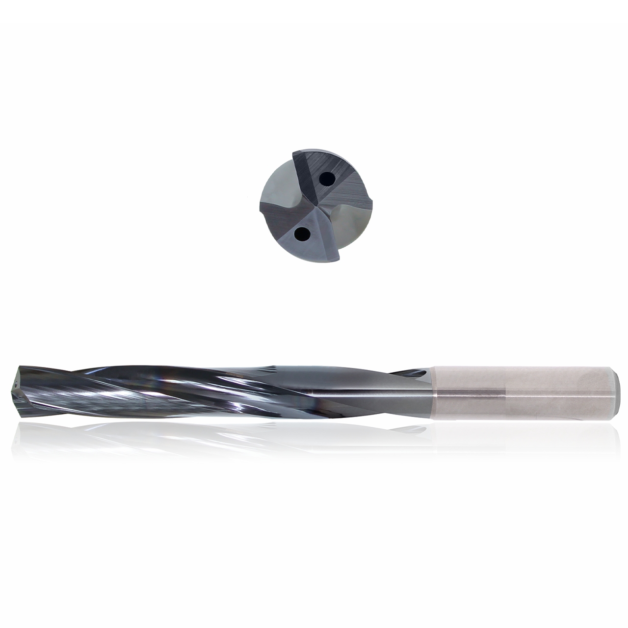Precision Cutting Tools 9553402 | 19/64" Size x 0.30mm Diameter x 8.00mm Shank x 53.00mm Flute Length x 91.00mm OAL x 135 Degree Point Angle 2 Flute Sistral Coated Carbide Coolant Fed Drill