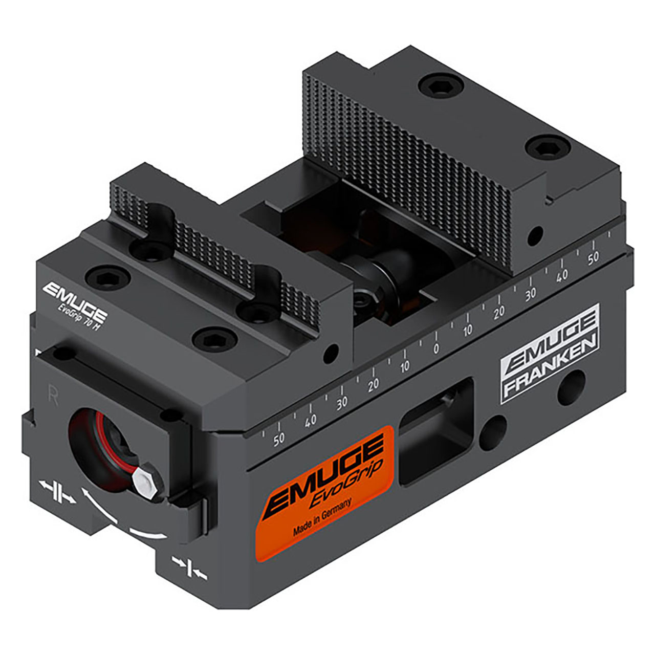 Emuge EvoGrip SEG1080.6540 | 70.00mm Width x 130.00mm Length x 72.00mm Height Steel Centering Vise with Knurled Jaws Set