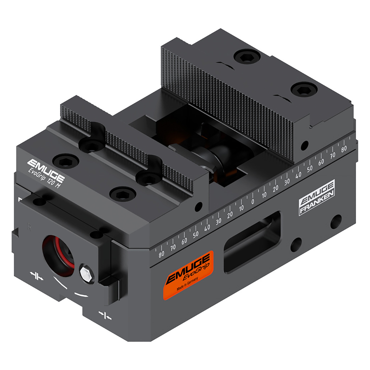Emuge EvoGrip SEG1080.6578 | 120.00mm Width x 200.00mm Length x 102.00mm Height Steel Centering Vise with Knurled Jaws Set