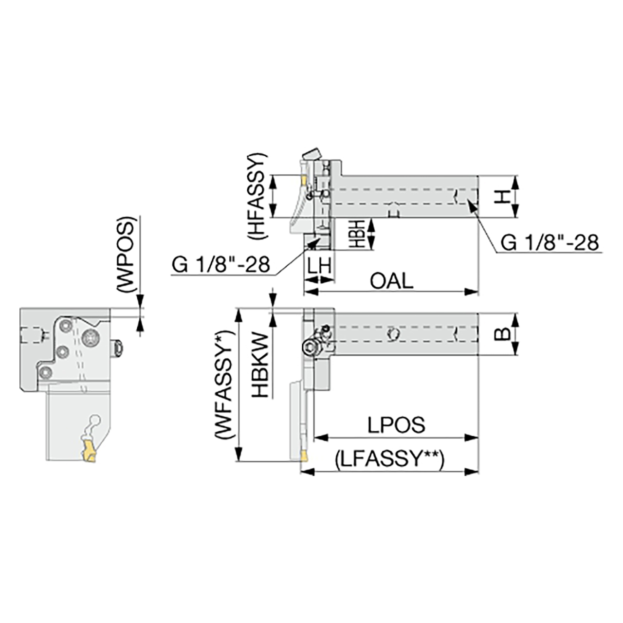 Tungaloy 6923358 | QHTR2525-CHP 25.00mm Width x 18.00mm Length x 25.00mm Height Uncoated Steel Indexable Grooving Toolholder