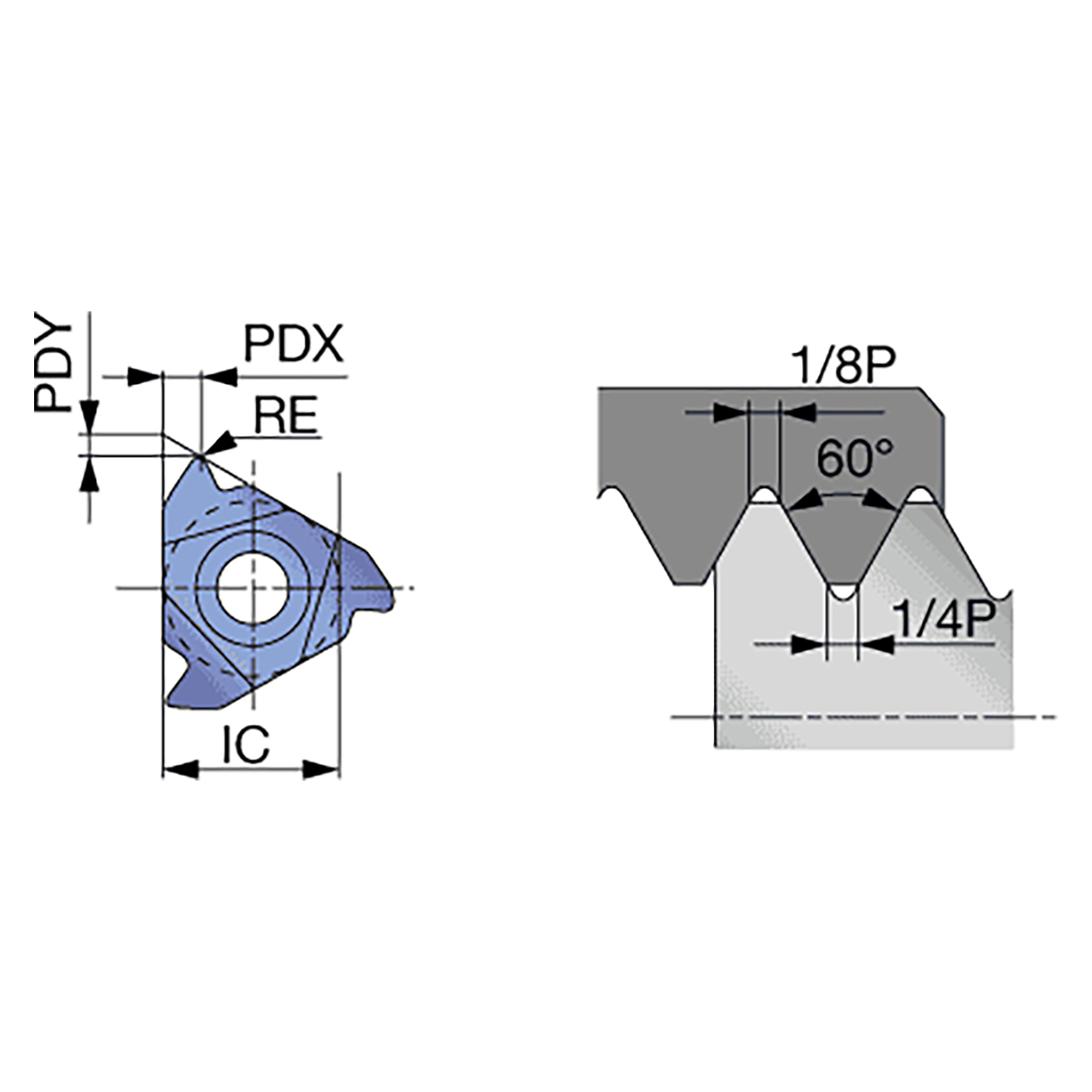 Tungaloy 6912013 | 16ER25ISO-M AH8015 10.2 TPI x 2.50mm Pitch x 9.52mm Circle Diameter x 0.30mm Radius AlTiN Coated Carbide Laydown Threading Insert
