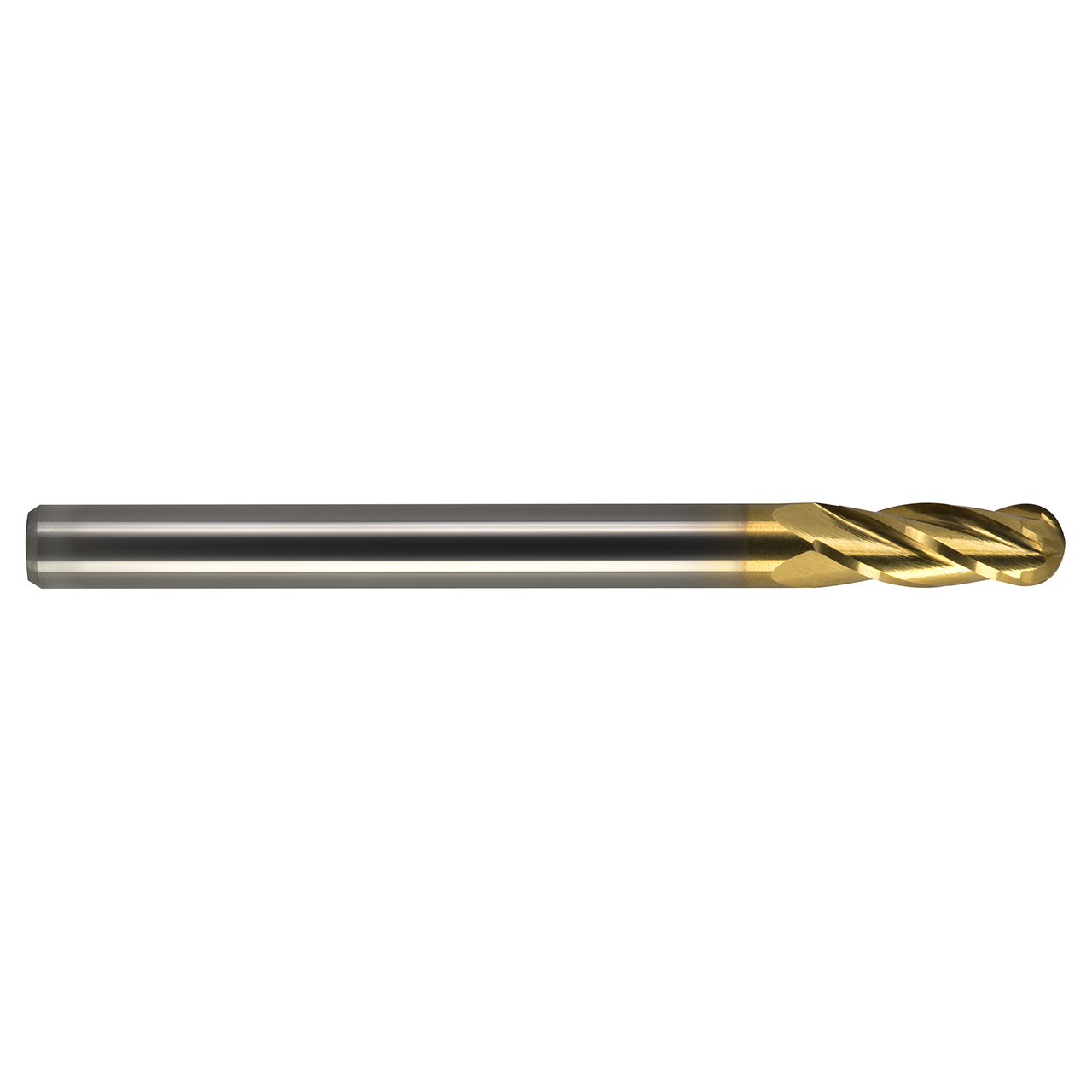 M.A. Ford 14012500T | 1/8" Diameter x 1/8" Shank x 3/8" LOC x 1-1/2" OAL x 1/16" Radius x 30 Degree Helix Angle 4 Flute TiN Coated Carbide 140 Ball Nose End Mill
