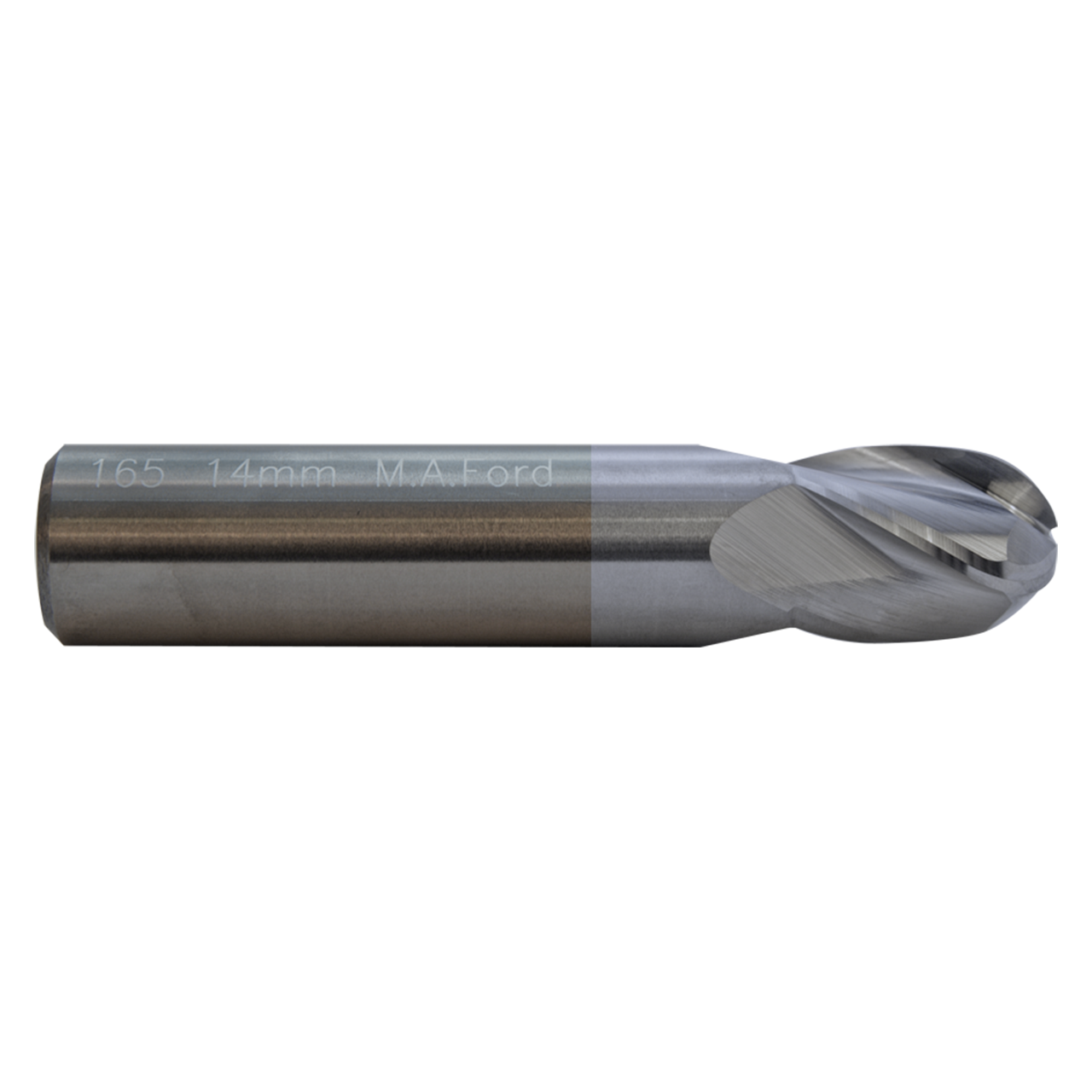 M A Ford 16537500C | 3/8" Diameter x 3/8" Shank x 5/8" LOC x 2.000" OAL x 3/16" Radius x 30 Degree Helix Angle 4 Flute TiCN Coated Carbide Ball Nose End Mill