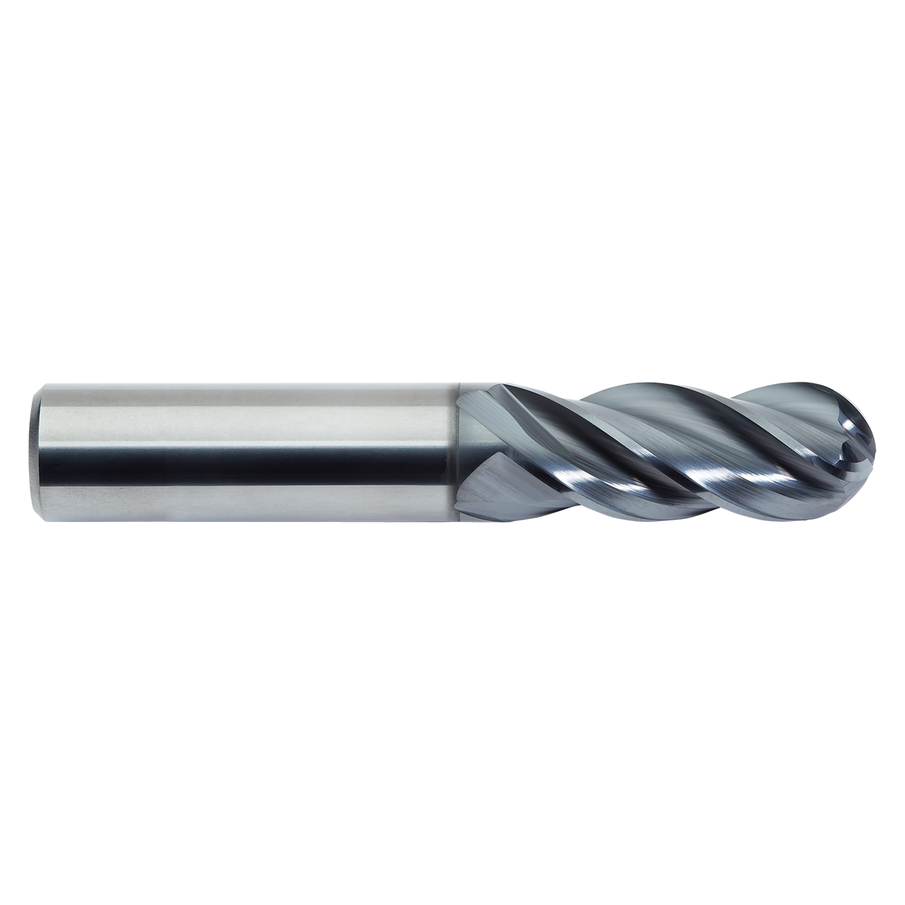 M.A. Ford 27912500B | 1/8" Diameter x 1/8" Shank x 1/4" LOC x 1-1/2" OAL x 1/16" Radius x 35-38 Degree Helix Angle 4 Flute ALtima Blaze Coated Carbide 279 Ball End Mill