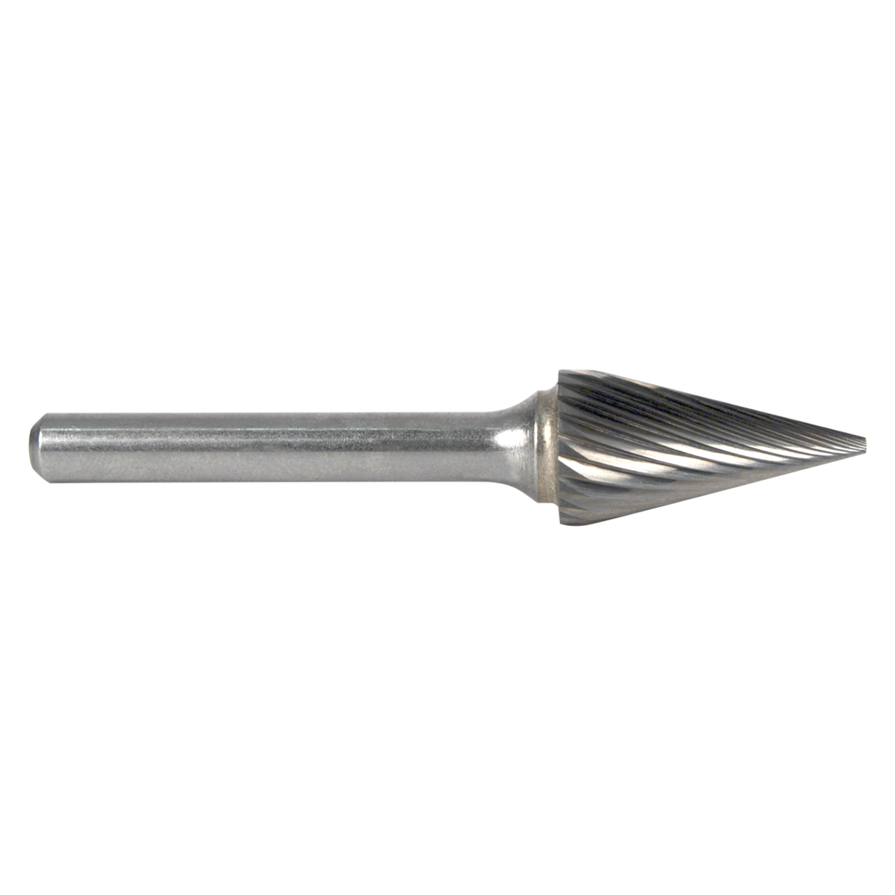 M A Ford 47625030 | 5/8" Diameter x 1/4" Shank x 1.000" LOC x 3.125" OAL x 31 Degree Included Angle 40 Flute Uncoated Carbide Pointed Cone Shape Burr