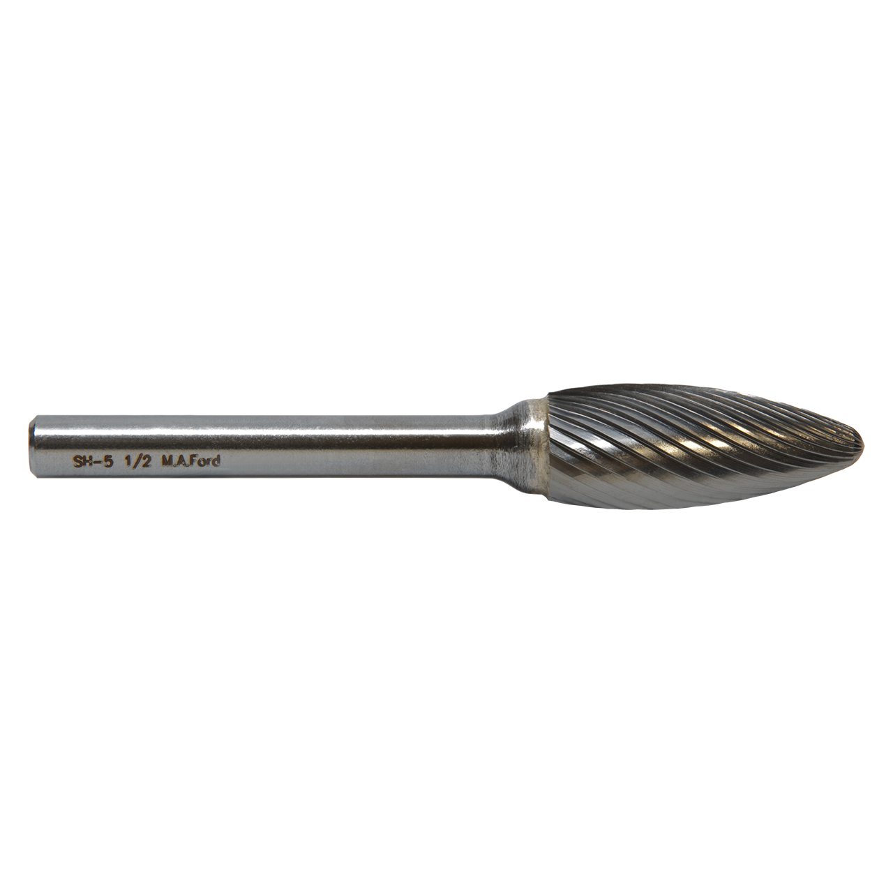 M.A. Ford 49500030L6 | 1/2" Diameter x 1/4" Shank x 1-1/4" LOC x 6-1/4" OAL 35 Flute Uncoated Carbide 49SH Flame Shape Burr