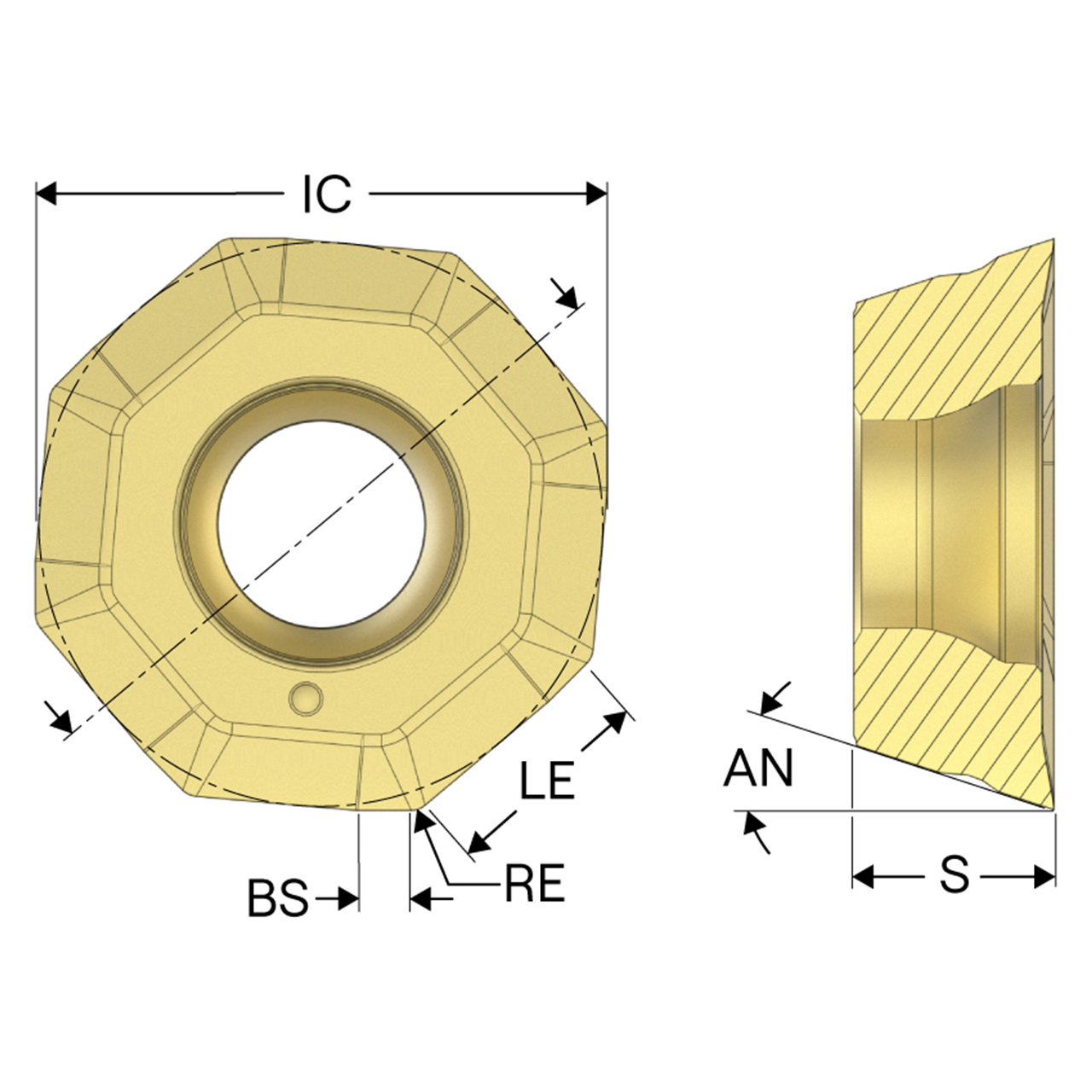 Seco Tools 10260301 | OOET0605ZZER-M10 0.622" Inscribed Circle Diameter x 0.024" Radius x 0.219" Insert Thickness 8 Cutting Edge PVD Coated Carbide MS2050 Grade OOET Milling Insert