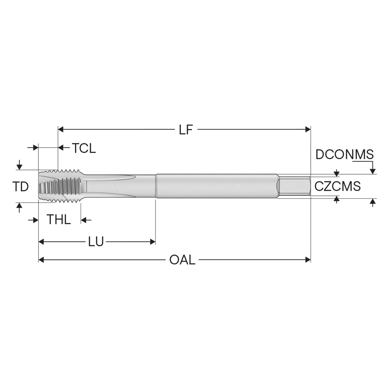Seco Tools 10280358 | T34-R45H08C93-4-40-22R 0.112" Thread Diameter x 0.141" Shank x 0.058" Tap Length 3 Flute TiAIN+WC/C Coated HSS-E-PM Cylindrical T34 Spiral Flute Tap