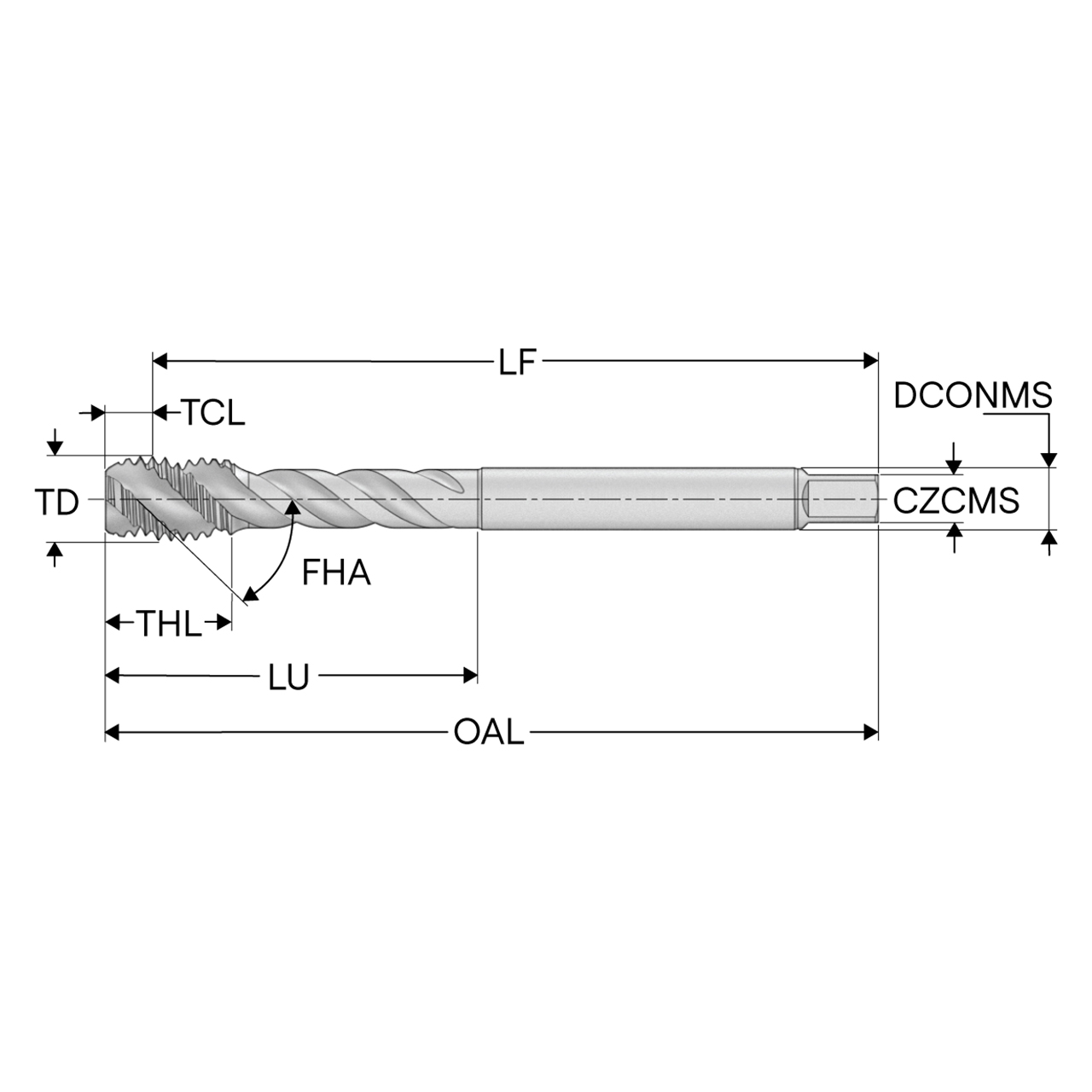 Seco Tools 10280383 | T34-R45H09C95-7/16-20-22R 0.438" Thread Diameter x 0.323" Shank x 0.134" Tap Length 3 Flute TiAIN+WC/C Coated HSS-E-PM Cylindrical T34 Spiral Flute Tap