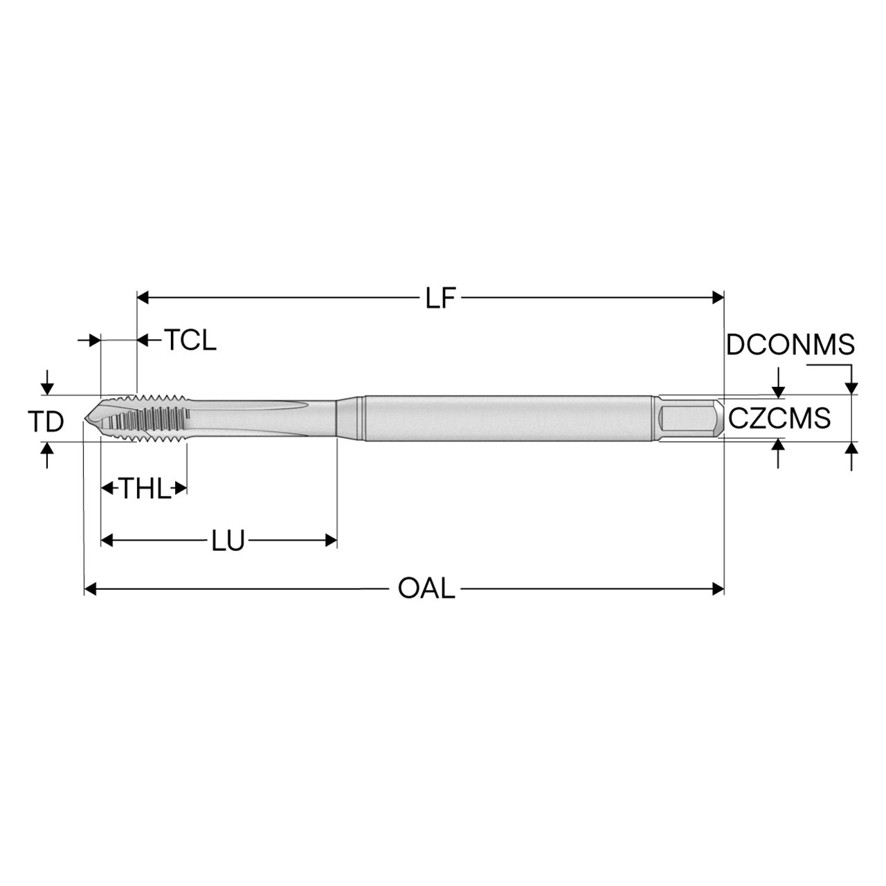 Seco Tools 10280458 | T34-PH08B96-3/4-10-22R 0.750" Thread Diameter x 0.590" Shank x 0.475" Tap Length 4 Flute TiAIN+WC/C Coated HSS-E-PM Cylindrical T34 Spiral Point Tap