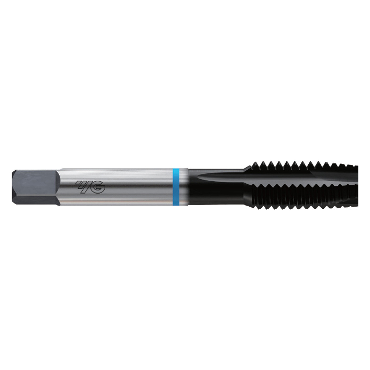 YG1 O1424 | UNF 1/4" - 28 Thread Size x 0.591" Thread Length x 0.255" Shank x 2.500" OAL H4 Plug Chamfer Type 3 Flute Hardslick Coated HSS-PM O1 Spiral Blue Ring Tap