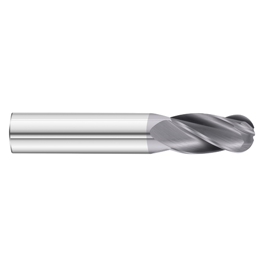 Fullerton Tool 30723 | 1/8" Diameter x 1/8" Shank x 1/2" LOC x 1-1/2" OAL 4 Flute TiAlN Solid Carbide Ball End Mill