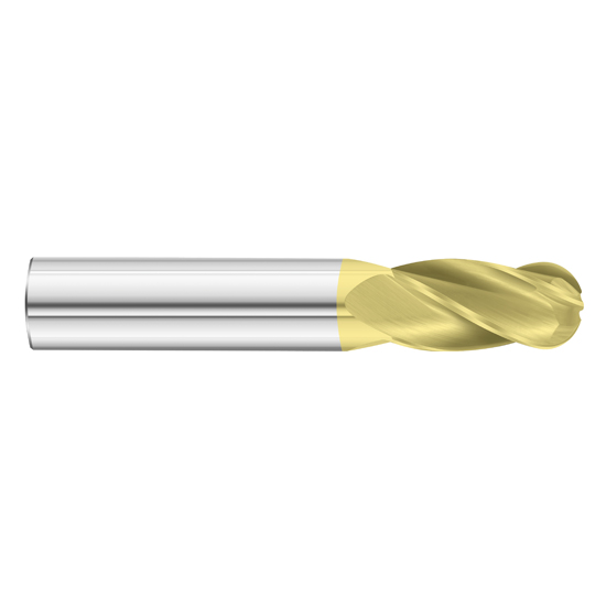 Fullerton Tool 30492 | 1/16" Diameter x 1/8" Shank x 1/4" LOC x 1-1/2" OAL 4 Flute TiN Solid Carbide Ball End Mill