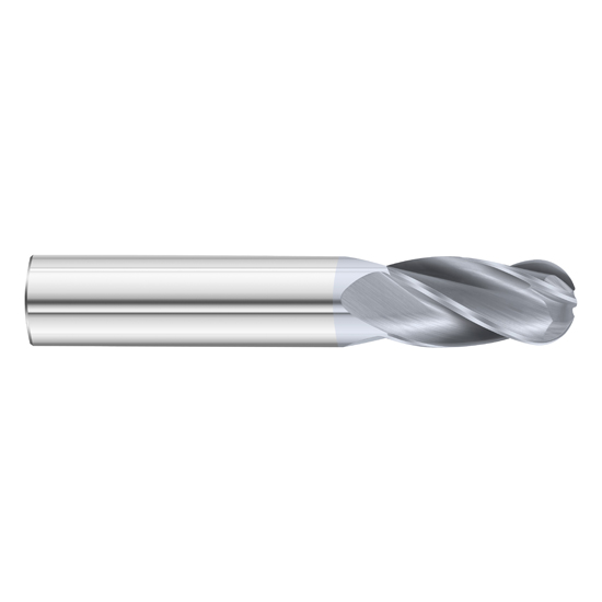 Fullerton Tool 30344 | 7/64" Diameter x 1/8" Shank x 1/2" LOC x 1-1/2" OAL 4 Flute TiCN Solid Carbide Ball End Mill