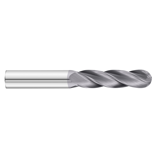Fullerton Tool 30082 | 3/8" Diameter x 3/8" Shank x 1" LOC x 4" OAL 4 Flute TiAlN Solid Carbide Ball End Mill
