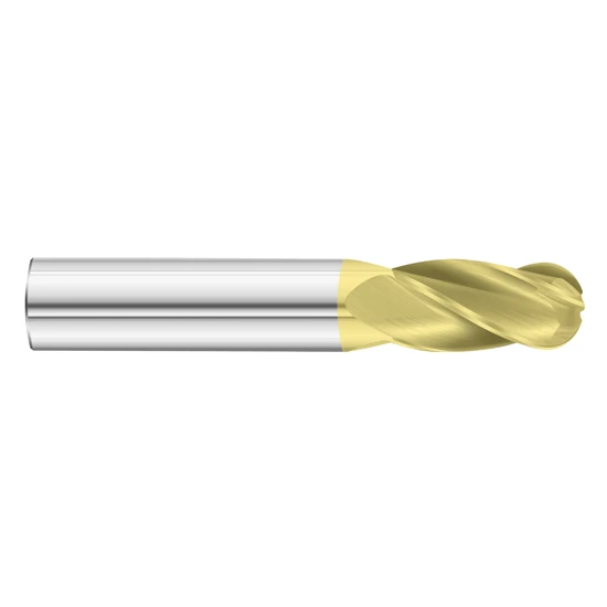 Fullerton Tool 30505 | 17/64" Diameter x 5/16" Shank x 7/8" LOC x 2-1/2" OAL 4 Flute TiN Solid Carbide Ball End Mill