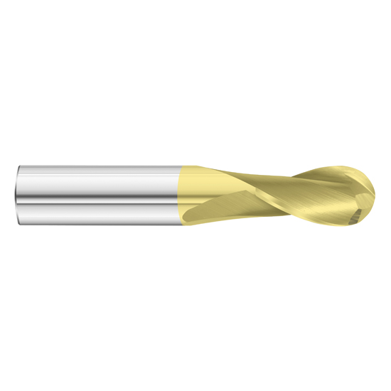 Fullerton Tool 30542 | 1/4" Diameter x 1/4" Shank x 3/4" LOC x 2-1/2" OAL 2 Flute TiN Solid Carbide Ball End Mill