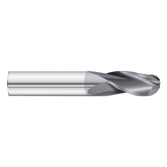 Fullerton Tool 30806 | 1/4" Diameter x 1/4" Shank x 3/4" LOC x 2-1/2" OAL 3 Flute TiAlN Solid Carbide Ball End Mill