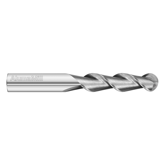 Fullerton Tool 38542 | 1/2" Diameter x 1/2" Shank x 2" LOC x 4" OAL 2 Flute Uncoated Solid Carbide Ball End Mill