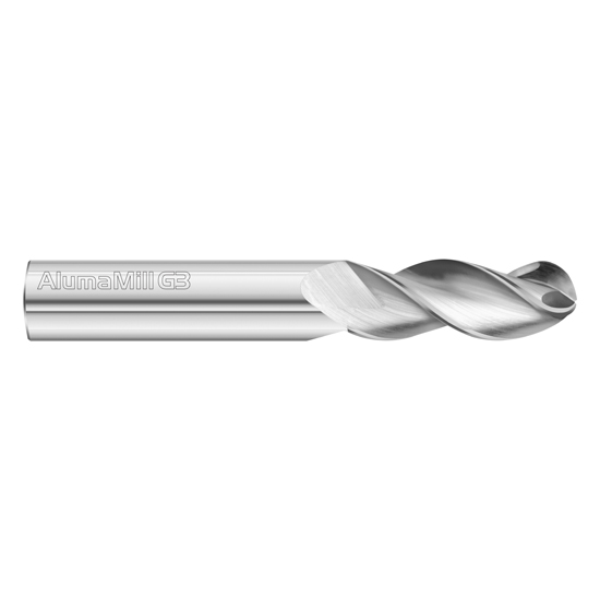 Fullerton Tool 27895 | 1" Diameter x 1" Shank x 1-3/4" LOC x 4" OAL 3 Flute Uncoated Solid Carbide Ball End Mill