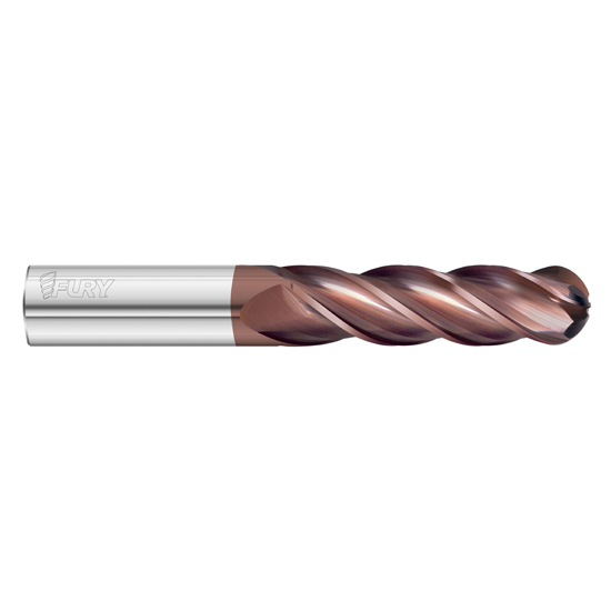 Fullerton Tool 35032 | 3/8" Diameter x 3/8" Shank x 1-1/2" LOC x 3-1/2" OAL 4 Flute FC20 Solid Carbide Ball End Mill