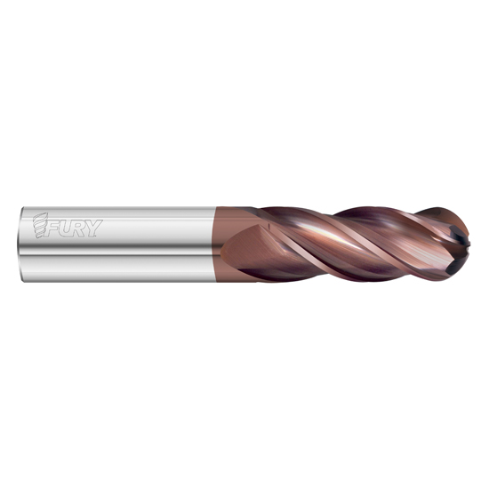 Fullerton Tool 35038 | 12mm Diameter x 12mm Shank x 26mm LOC x 84mm OAL 4 Flute FC20 Solid Carbide Ball End Mill