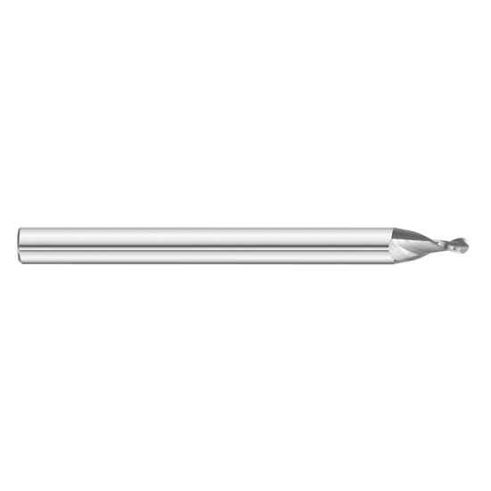 Fullerton Tool 32674 | 0.014" Diameter x 1/8" Shank x 0.021" LOC x 1-1/2" OAL 2 Flute Uncoated Solid Carbide Ball End Mill