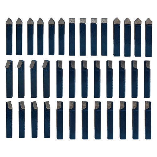 38 Piece 3/8" Carbide Tipped Lathe Tool Bit Set – Includes AR, AL, BR, BL, C, E, D Styles