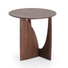 Teak Geometric Sculpted Round Side Table