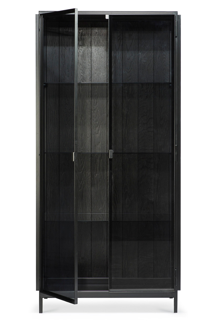 Anders Black Metal Glass Tall Hutch Storage Cabinet