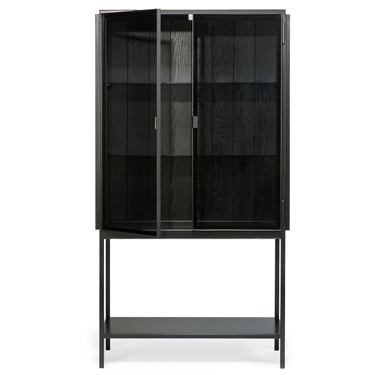 Anders Black Metal Glass Tall Hutch Storage Cabinet