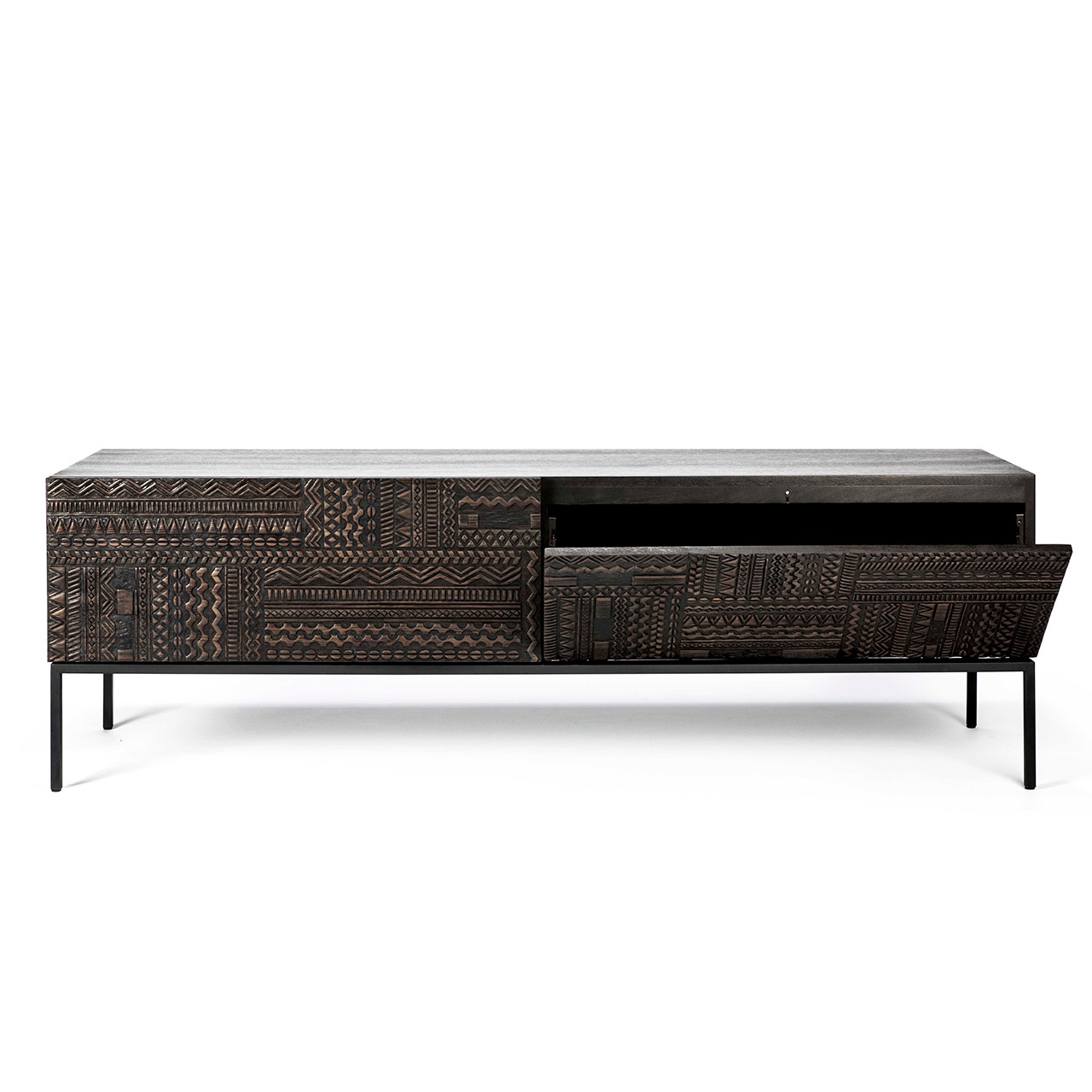 Teak Tabwa Black Carved Media Cabinet 94 Clutch Modern High quality teak furniture at low prices. tenaya black teak carved media cabinet
