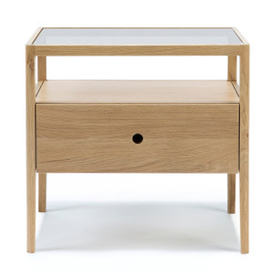 Oak Spindle Nightstand with Glass Top