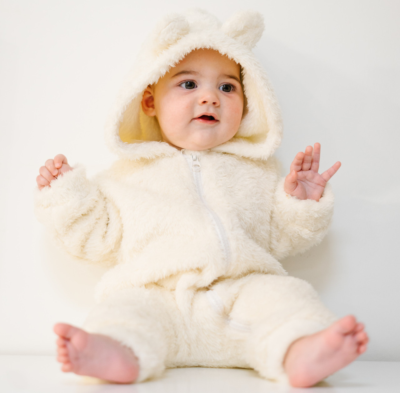 Fuzzy Fleece Hooded Jumpsuit - Polar Bear - Active Baby Canadian