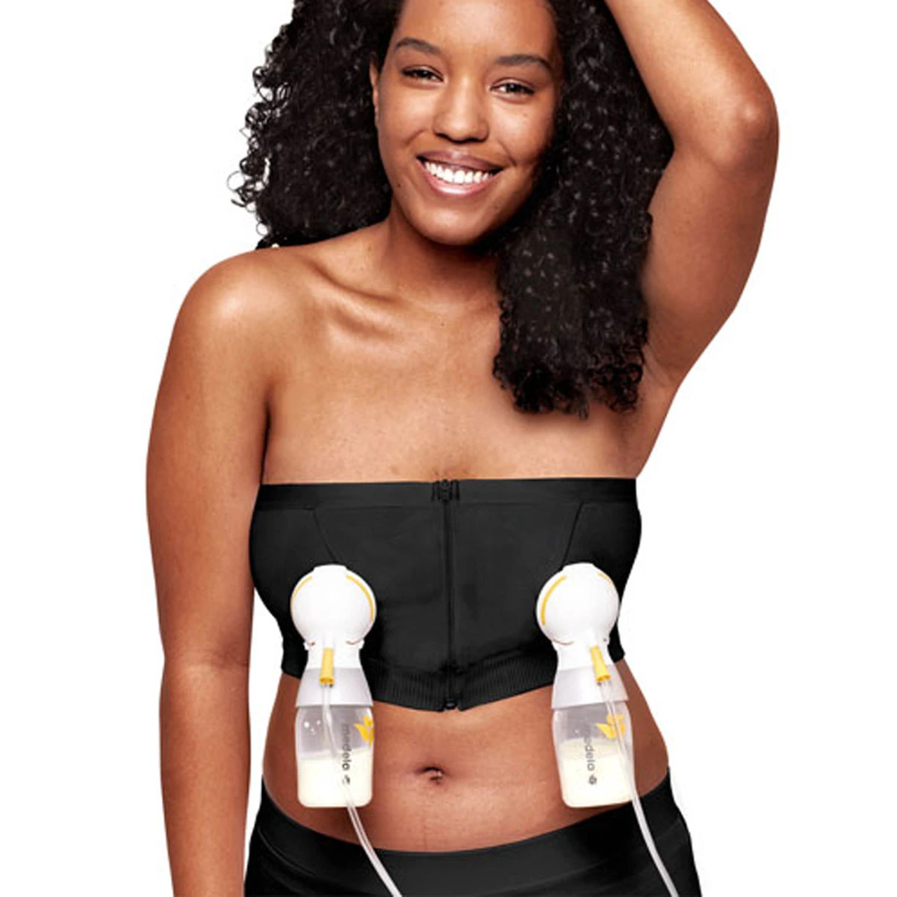 Abergele Hands Free Pumping Band Strapless Breast Pump Bra Nursing and  Expression Bustier 100% Cotton with Three Position Hook and Eye Closure  (Black, Small) 