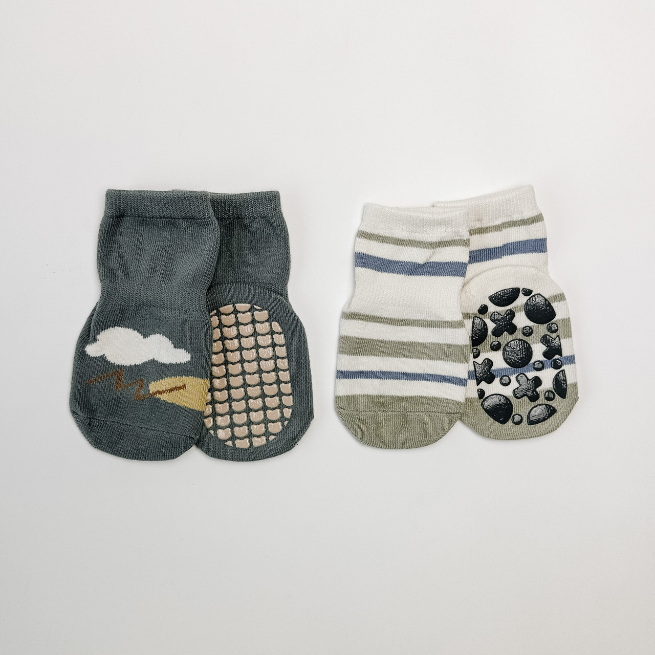 Cozy Non-Slip Socks (2 pack) - Stripe / Clouds