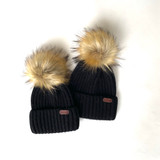 Angora Kids Wool Beanies (with Detachable Pompom) - Black