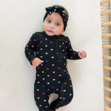 Kyte Baby Zippered Footie - Midnight Rainbow Hearts