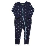 Organic Signature Print '2-Way' Zip Romper - Long Sleeve - Navy Lightning