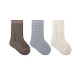 Textured Cotton Crew Socks (3pk) - Mushroom / Fog / Cream