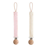 Mushie Linen Pacifier Clip 2 Pack - Blush/Cream