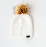 Kids Beanie with faux fur pompom - White (2-8yr)