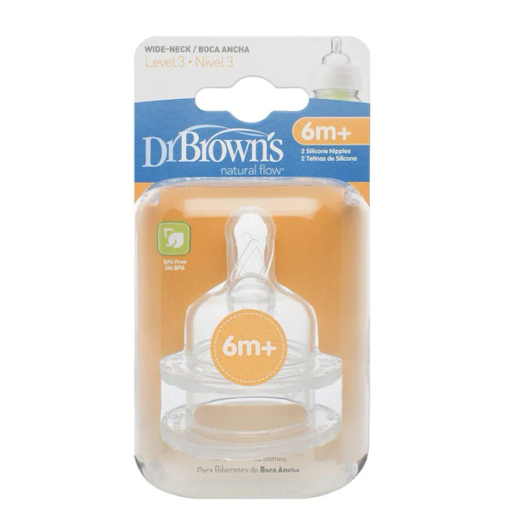 Dr. Brown's Options+ 2pk Wide Neck Nipples - Lv3/6M+ Dr. Brown's Options+ 2pk Wide Neck Nipples - Lv3/6M+