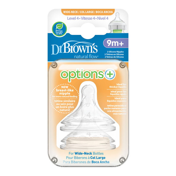 Dr. Brown's Options+ 2pk Wide Neck Nipples '“ Lv4/9m+ Dr. Brown's Options+ 2pk Wide Neck Nipples '“ Lv4/9m+