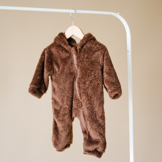 Fuzzy Fleece Hooded Jumpsuit - Grizzly Bear
