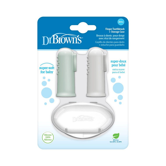 Silicone Finger Toothbrush with case - Gray and Light Green